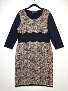 Jones New York Sweater Dress Women Large Black Tan Floral Round Neck Long Sleeve - Picture 1 of 16