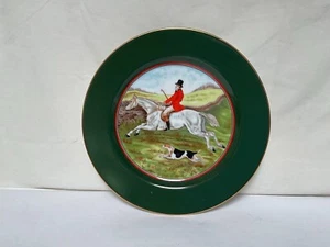 XX18 Vintage Green Fitz & Floyd Tallyho Japan Porcelain Round Collector Plate - Picture 1 of 6