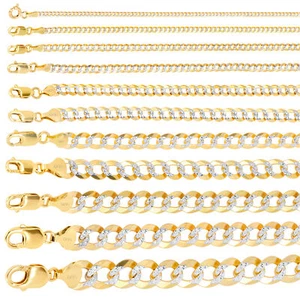 14K Yellow Gold Solid 2mm-12.5mm Diamond Cut Pave Cuban Chain Necklace 16"- 30" - Picture 1 of 144
