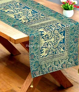Ethnic Decorative Brocade Table Decor Gold Elephant Tassel Long Table Runner - Picture 1 of 7