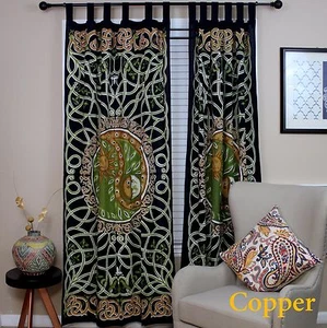 Handmade Celtic Yin Yang Curtain 100% Cotton Drape Copper Green 44x88 inches - Picture 1 of 4