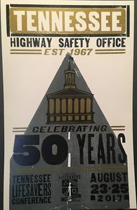 Póster impreso Hatch Show oficina de seguridad vial de Tennessee 50 años salvavidas 2017 - Imagen 1 de 1