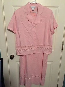 I.S.C. Vestido 1X Rosa 2 Piezas con Crochet Encaje Lino/Funda Rayón/Chaqueta Iglesia - Imagen 1 de 10