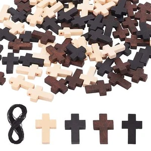 90pcs Wood Cross Pendants 3 Color Blessing Cross Charm Spacer Beads for Easte... - Picture 1 of 8