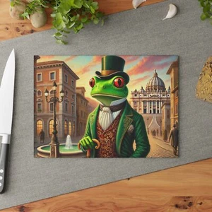 Rome Frog Gentleman Glass Cutting Board - Vintage Vatican Italy Kitchen Decor - Picture 1 of 13