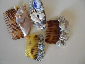 4 Verschiedene Schmuck-Haarkämme, Spange m. Muscheln und Steinen von Frankreich - Bild 1 von 9