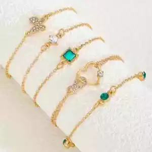 5 Stck. Vintage & Urlaub Stil Damen Verstellbar Strass Fußkettchen Set - Bild 1 von 3