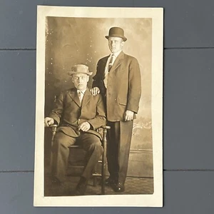 RPPC Men BROTHERS One Rascal & One Good Guy MALE FRIENDS HATS Antique Postcard - Picture 1 of 7