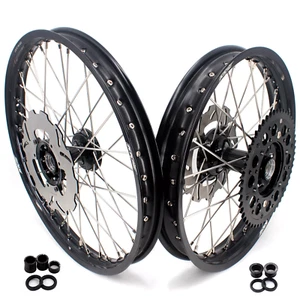 KKE 21/19" MX Spoked Wheels Rims Fit Honda XR650R 2000-2008 Cast Black Hub Discs - Foto 1 di 12
