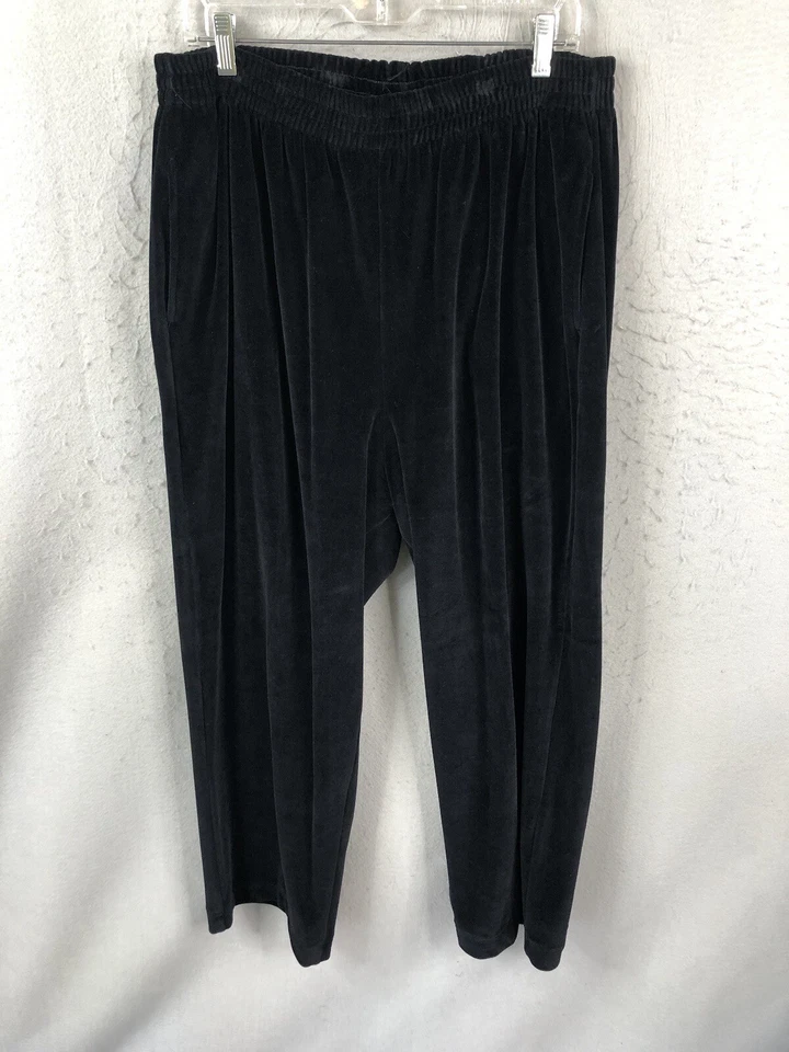 Black Velvet Pants Womens  2X Plus Size  Velour Y2K Pull On Stretch Y2K Holidays - Image 1 of 4