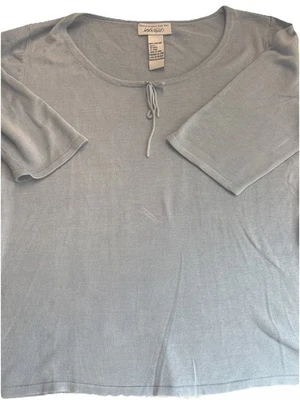 Vtg lord and taylor Pure silk top L Short Sleeve Light Blue Scoop Neck Tie - Image 1 of 4