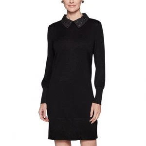 Misook Sweater Dress Woman’s Size XL Black Long Sleeve Grommet Collar Knit - Picture 1 of 12