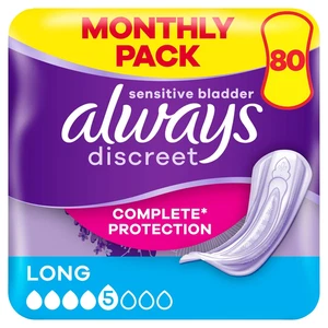 Always Discreet Incontinence Pads Long 80 Pads (4 x 20 Pieces) Monthly Pack - Picture 1 of 8