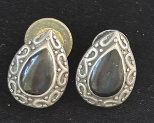 Lapis Tropfen Ohrringe geformt Silber 925 schwarzer Stein Ohrstecker - Bild 1 von 3