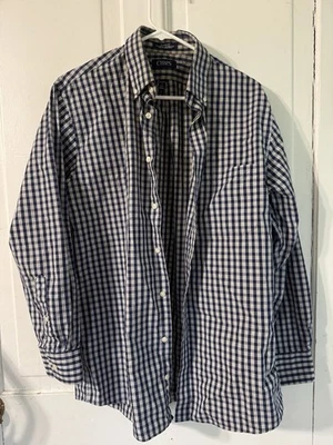 Camisa de vestir a cuadros Chaps para hombre talla 16 32/33 calce clásico azul beige tela ancha  Foto 1 de 3