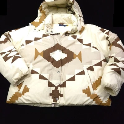 NEW! POLO RALPH LAUREN WOMENS JACKET PUFFER -XL- WHITE AZTEC QUILTED HOODIE DOWN - Image 1 of 4