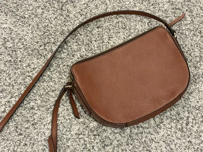 Banana Republic Brown Leather Crossbody Purse Bag, 3 Compartment Half Moon Style - Image 1 of 4