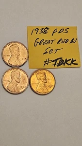 wheat penny 1938-D,1938-S RED BU SET 1938,1938D,1938S UNC LINCOLN CENT LOT #6 - Picture 1 of 9