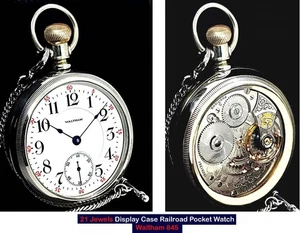 21 Jewels  18 Size High End Display Case RR Pocket Watch Waltham 845. Working - Picture 1 of 7