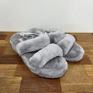 UGG Womens Slippers 8 NWT Oh Yeah Double Flat Slingback Fuzzy Soft Gray Sandal - Picture 1 of 12