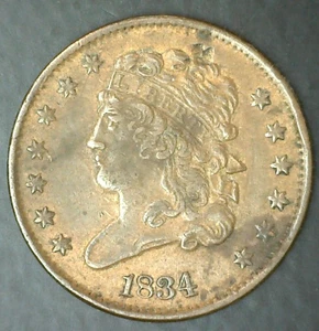 1834 Classic Head US Half Cent Circulated 1/2 c US Type Coin Extra Fine - XF - Bild 1 von 2