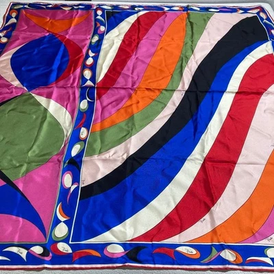 Bufanda de seda grande Emilio Pucci multicolor abstracta geométrica 88×89 cm Foto 1 de 4