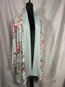 LILY by Firmiana mintgrün rosa weiß gepunktet Rosen Langarm Strickjacke 1XL - Bild 1 von 9