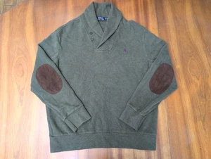 Polo Ralph Lauren grün Rugby Pullover Herren XL Schalkragen Wildleder Ellenbogen Patches - Bild 1 von 17