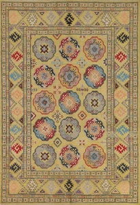 Tappeto soggiorno oro 6x8 geometrico super kazako orientale tappeto fatto a mano - Foto 1 di 21