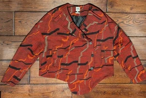 Cappotto donna cerimonia apertura rosso astratto asimmetrico retrò chiusura a scatto taglia L - Foto 1 di 18