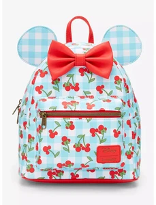 Loungefly Disney Minnie Mouse Gingham Cherry Mini Backpack - New - Picture 1 of 4