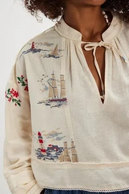 Top bordado Free People Ships And Sails para mujer L náutico floral boho chic Foto 1 de 4