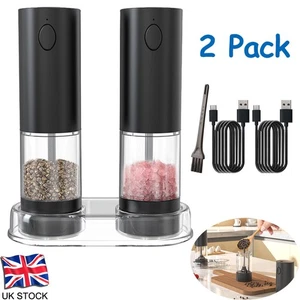 2X Light Up Electric Salt & Pepper Mill Stainless Steel Electronic Grinder Pots - Picture 1 of 12