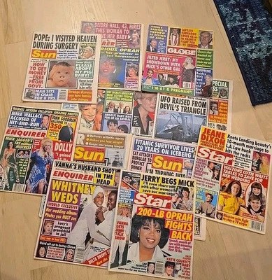 Лот из 12 винтажных таблоидных журналов 1990-х SUN, NATIONAL ENQUIRER, GLOB, STAR - Изображение 1 из 4