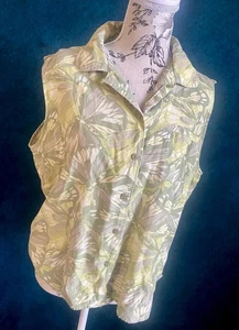 Women’s Woolrich Full Button Sleeveless Collared Shirt Butterfly 70s Style Top - Picture 1 of 5
