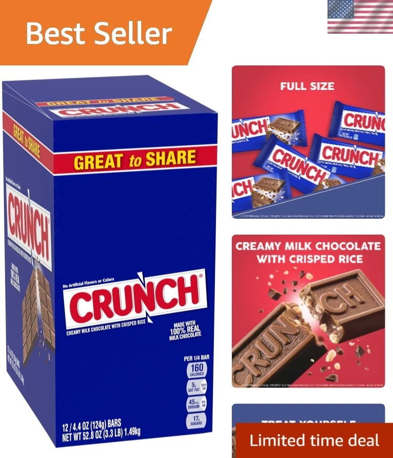 CRUNCH Bulk 12 Pack Milk Chocolate and Crisped Rice Full Size Holiday Cand...