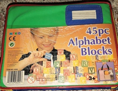 Rare Vintage Mykids 45pc Wood Alphabet Block Set Educational Toy Ages 3+ - Image 1 of 4