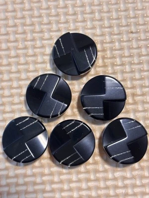 Showa Retro Black Resin Buttons 20mm Geometric Pattern Lame Line Used - Image 1 of 3