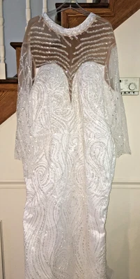 MUJER PERSONALIZADO BLANCO ENCAJE PLATA CUENTAS VESTIDO DE NOVIA CORPIÑO DESNUDO Talla 28W 56" Foto 1 de 4