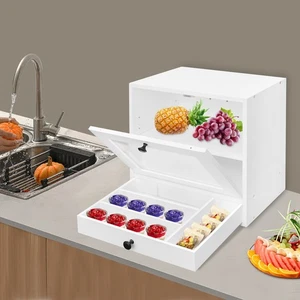 Bread Box for Kitchen Countertop, Bread Organizer, 2 Layer Wooden Bread Storage - Picture 1 of 17