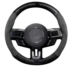 15" PU Leather+Carbon fiber Steering Wheel Cover For Ford Mustang All Cars - Bild 1 von 5