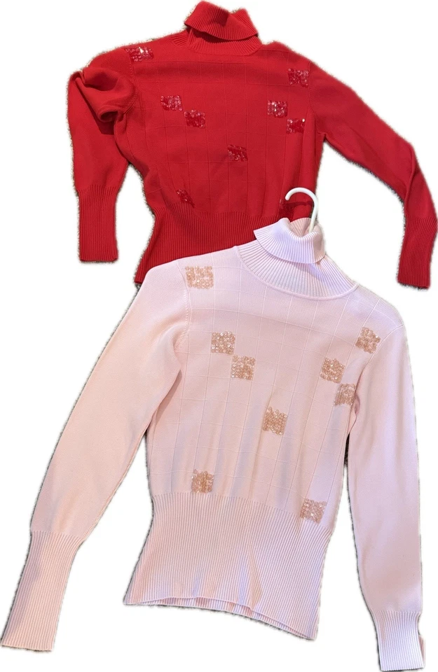 2 VENINI Pink & Red Sequence  Long Sleeve  Sweaters Petite Sml Turtle Neck - Image 1 of 4