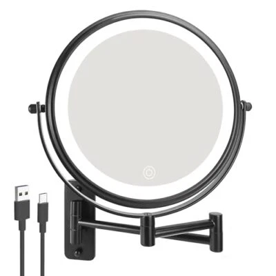 8" Wall Mounted Lighted Makeup Mirror 1X/10X Magnifying 3 Lights Black - Image 1 of 4