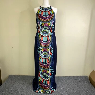 Bailey Blue Womens Maxi Dress Large Blue Geometric Tribal African Stretch - Image 1 of 4
