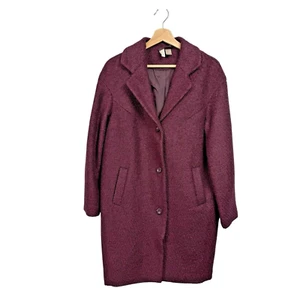 H&M Wool Blend Boucle Coat US Size 10 Plum Two Button Mid Length - Picture 1 of 8