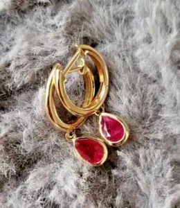 2Ct Pear Cut Lab-Created Pink Ruby Drop Dangle Earrings 14K Yellow Gold Plated - Picture 1 of 4