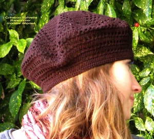 BERET  CHAPEAU CROCHET MAIN CREATION S RAISONNIER ARTISANAT FRANCAIS MARRON* - Picture 1 of 2