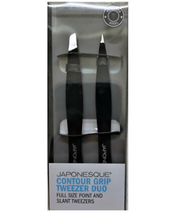 Japonesque Contour Grip Tweezer Duo - Black Rubber Grip- Super Deal !!