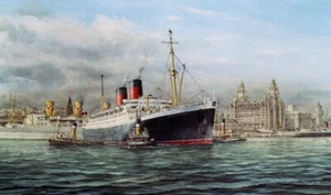 Impresión artística de pintura RMS Mauretania Cunard Robert Lloyd Ocean Liner - Imagen de 17" - Imagen 1 de 1