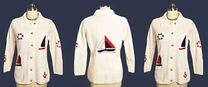 VINTAGE LEROY KNITWEAR NAUTICAL SWEATER WITH YARN SAILBOATS, ANCHORS AND  STARS - Picture 1 of 8